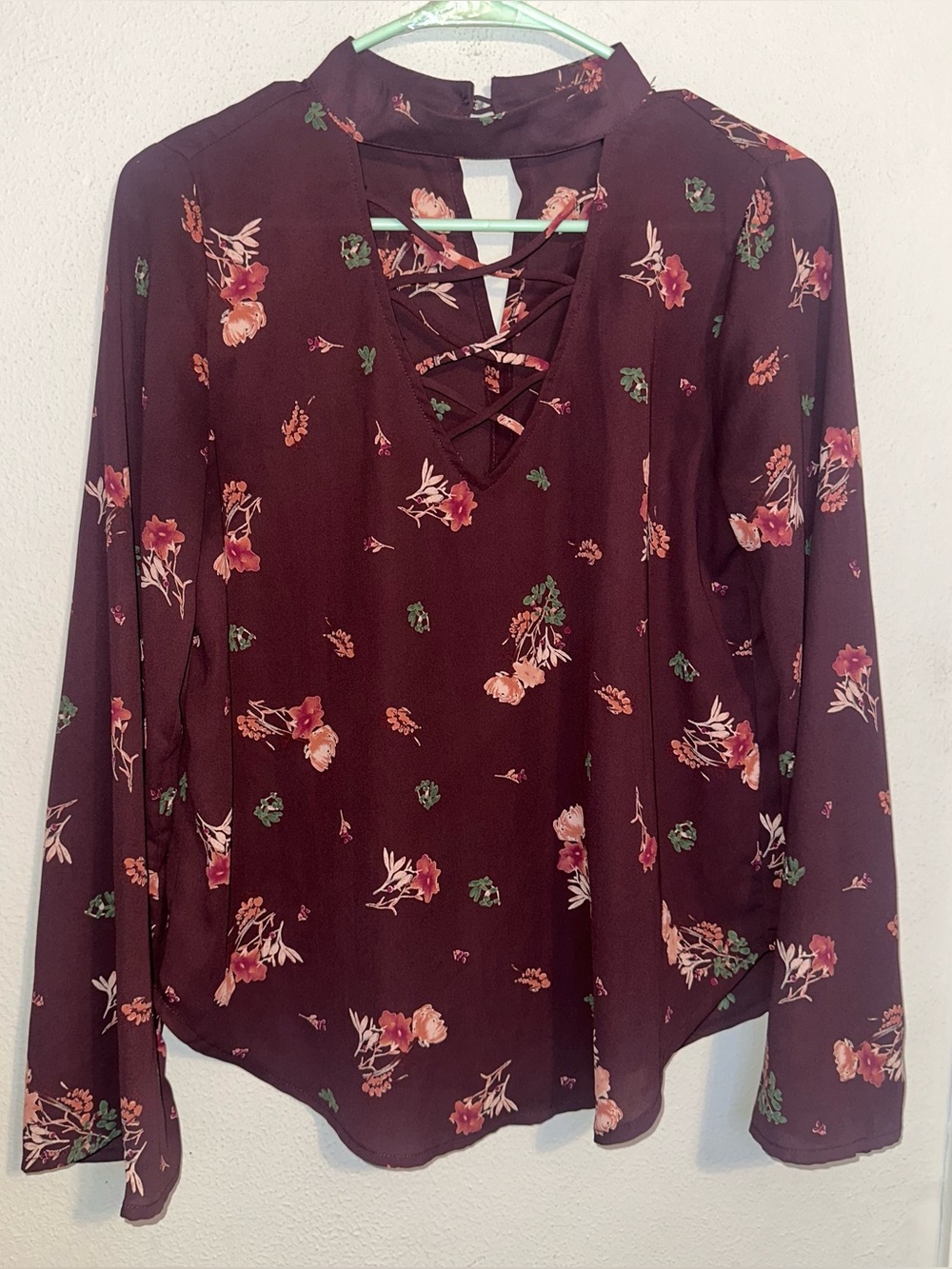 Alice Blue Floral Crisscross V Neck Blouse